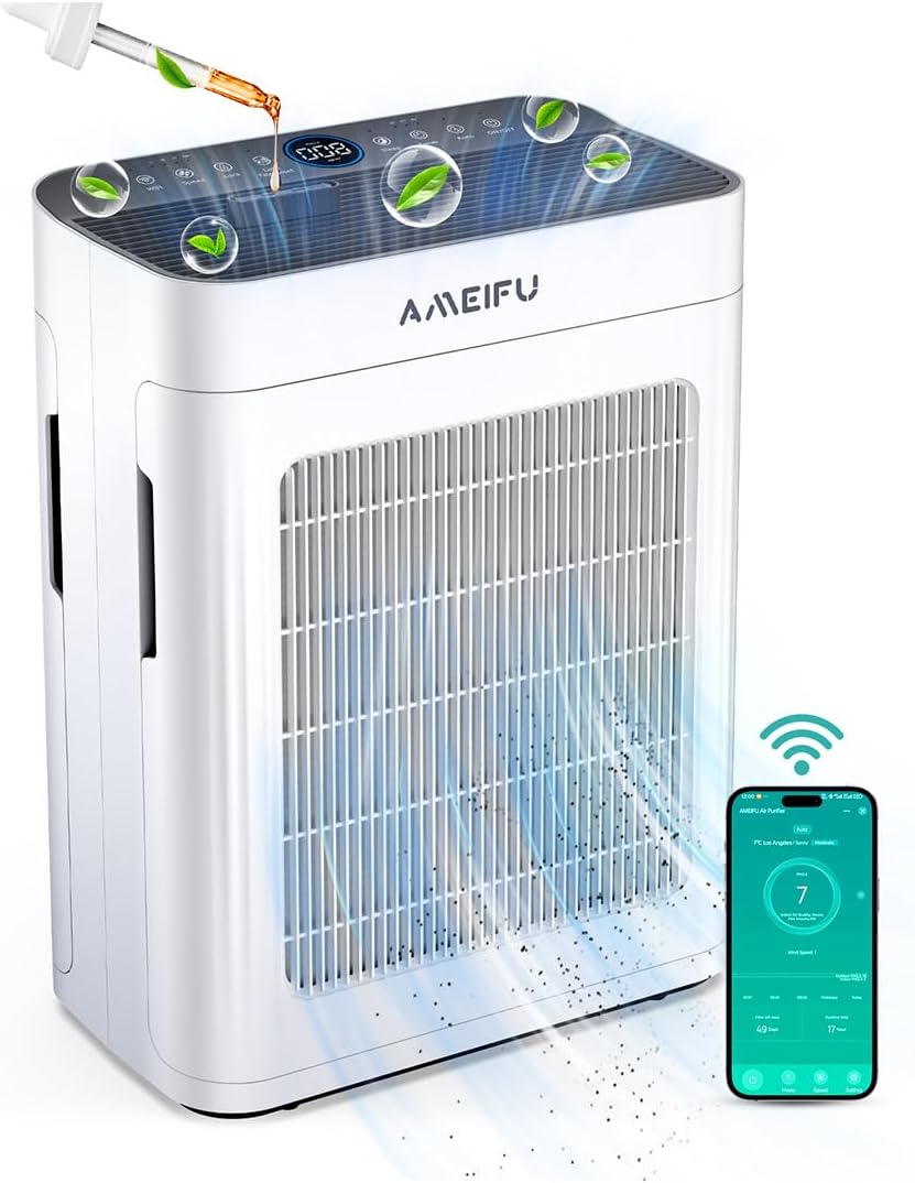 Purificadores de aire para el hogar Habitación grande 3500 pies cuadrados con prefiltro lavable, purificador de aire HEPA de doble cara de 3 etapas, control inteligente de la APLICACIÓN WiFi, modo de sueño, filtro de aire de pantalla PM2.5 para el pelo, el polvo y el humo de las mascotas
