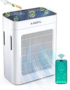 Air Purifiers for Home Large Room 3500 Ft2 with Washable Pre-filter, 3-Stage HEPA Double-Sided Air Purifier, Smart WiFi APP Control, Sleep Mode, PM2.5 Display Air Cleaner for Pets Hair, Dust, Smoke