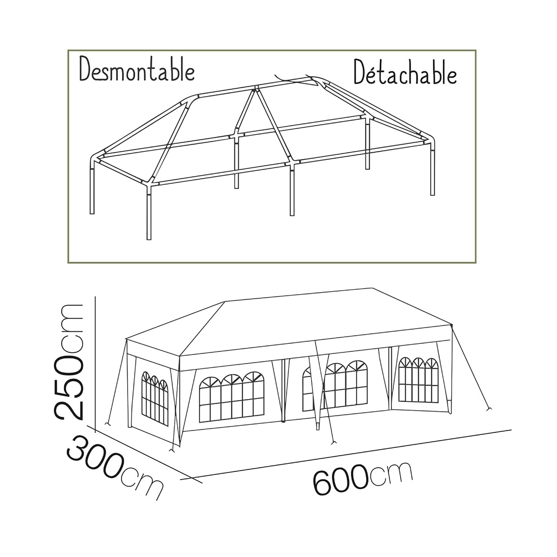 Acomoda Textil - Cenador Blanco Desmontable de Fácil Instalación y Transporte 3x6 Metros. Carpa Jardín para Camping y Fiestas de Exterior, Resistente al Sol, Estable y Duradero.