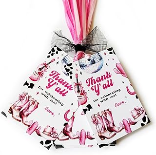 Disco Cowgirl Thank You Favor Tags by Adore By Nat - Girl Kids Bridal Birthday Party Gift Tags - Set of 24