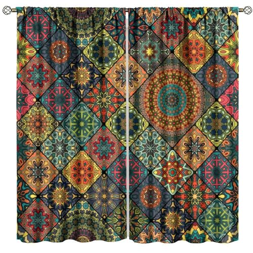 GoDazzling Bohemian Aztec Blackout Curtains, Tribal Colorful Vintage Floral Window