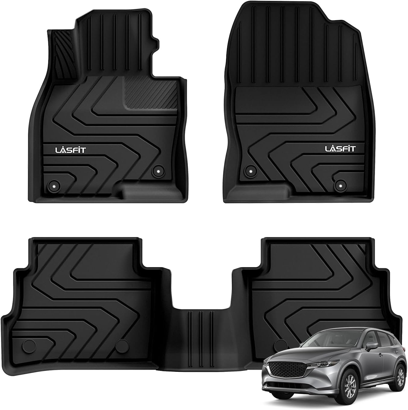 LASFIT Floor Mats Fit for Mazda CX5 2025 2024 2023 2022 2021 2020 2019 2018 2017 Custom Fit TPE All Weather Floor Liners 1st & 2nd Row Car Mats for Mazda CX-5, Black - Image 8