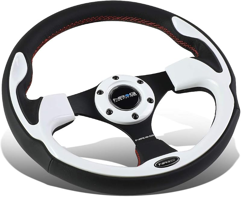 Volante esportivo reforçado NRG Innovations RST-001WT em couro com acabamento branco, 320 mm