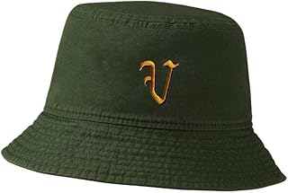 LexiuYibai Bucket Hat for Men Women Old English V Embroidered Washed Cotton Unisex Bucket Hats (Green,7 1/2)