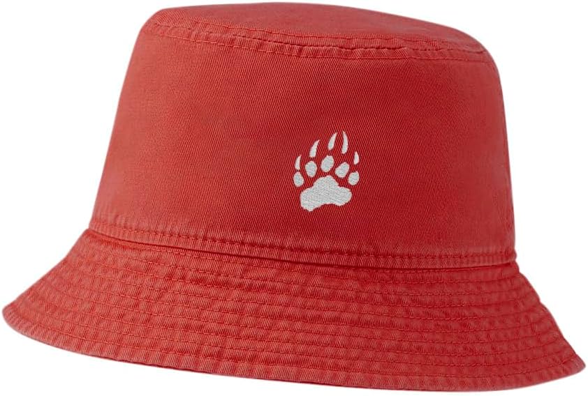Bucket Hat for Men Women Bear Footprint Embroidered Washed Cotton Unisex Bucket Hats