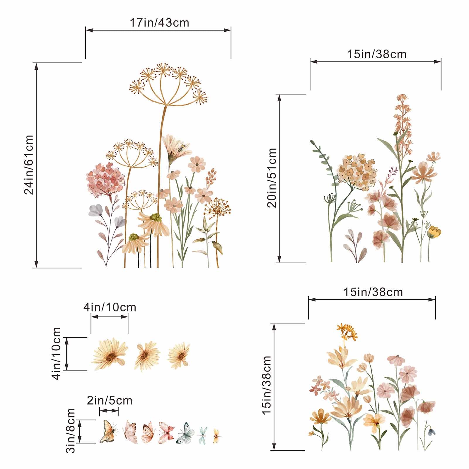 Boho Flower Wall Stickers for Bedroom: Peel and Stick Wildflower Floral Butterflies Wall Stickers - Image 3