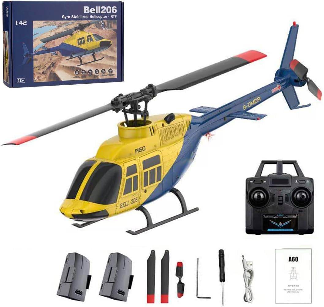 Helikopter RC 1/42 A60 206 RC do użytku na zewnątrz, 2,4 G 4CH A60 206 RC Helikopter dla dorosłych, jednorotor Flybarless Mini samolot z optycznym przepływem przepływu utrzymania wysokości, prezent