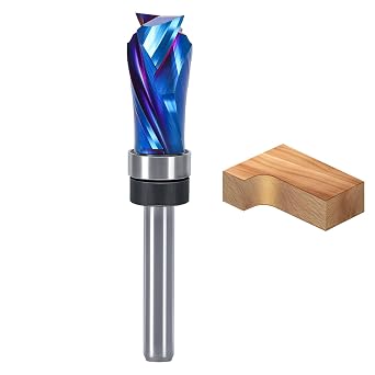 Compression Flush Trim Router Bit with Top Bearing, 1/4 Shank, 1/2 Cutting Dia Pattern Template Flush Cut Router Bit for Woodworking Trimming Top Bearing