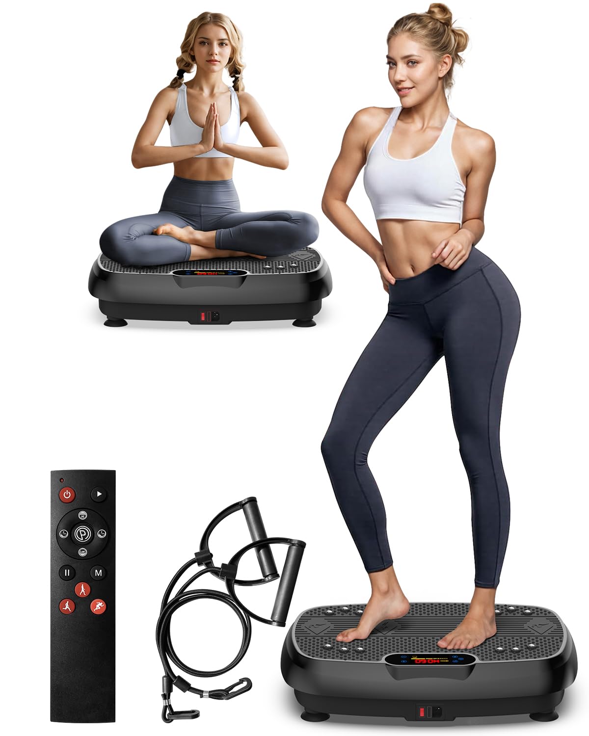 Vibration Plate Exercise Machine, Power Vibrating Board for Weight Loss, Full Body Workout Home Gym Equipment with 100 Adjustable speeds, Shake Plateform for Lymphatic Drainage and Fitness