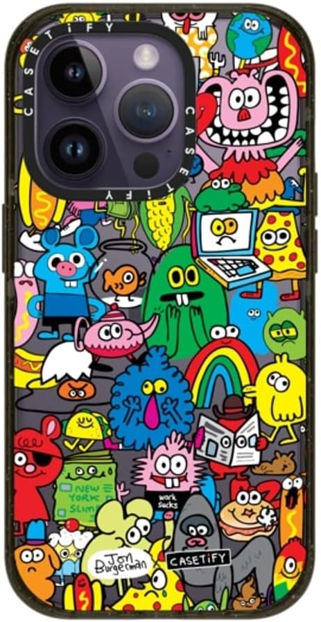 CASETiFY Impact Case for iPhone 14 Pro - Fun Friends by Jon Burgerman - Glossy Black Re/CASETiFY