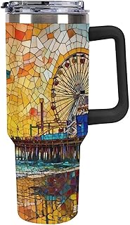 40 Oz Stained Glass Los Angeles Tumblers Cup With Handle Christmas Gifts for Dad Bridal Landscape Decorative Shatterproof Cups for Cold Drinks And Hot Beverages, Multi Color by Choosing