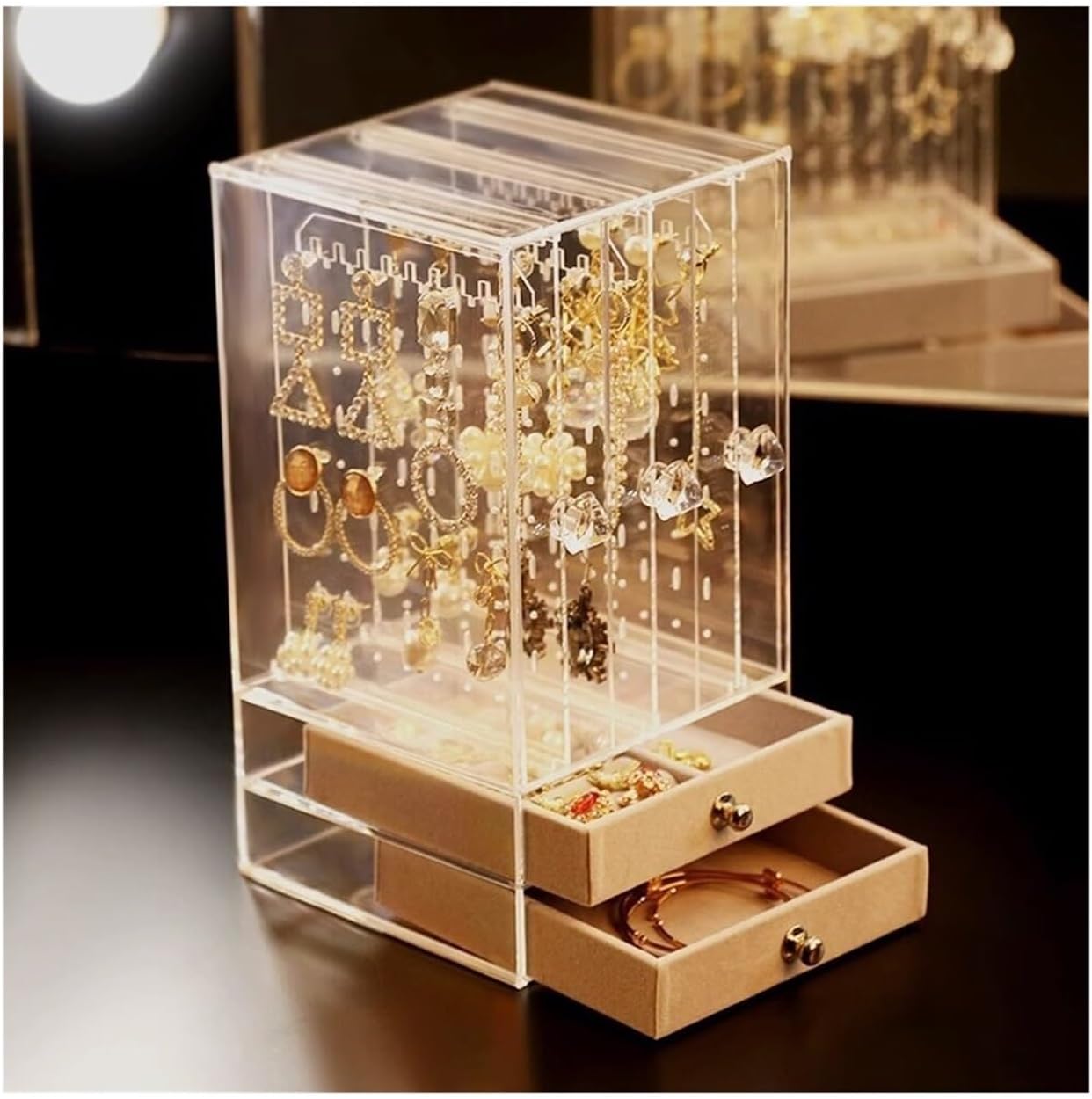 Jewelry organizer stand Hanging Box With Clear Cover, Soft Liner Jewelry Storage Drawer For Necklaces Jewelry storage box (Color : 01) (01)