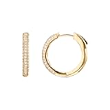 PAVOI 14K Gold Plated 925 Sterling Silver Posts Cubic Zirconia Hoop Earrings for Women | Halo CZ Gold Huggie Hoops