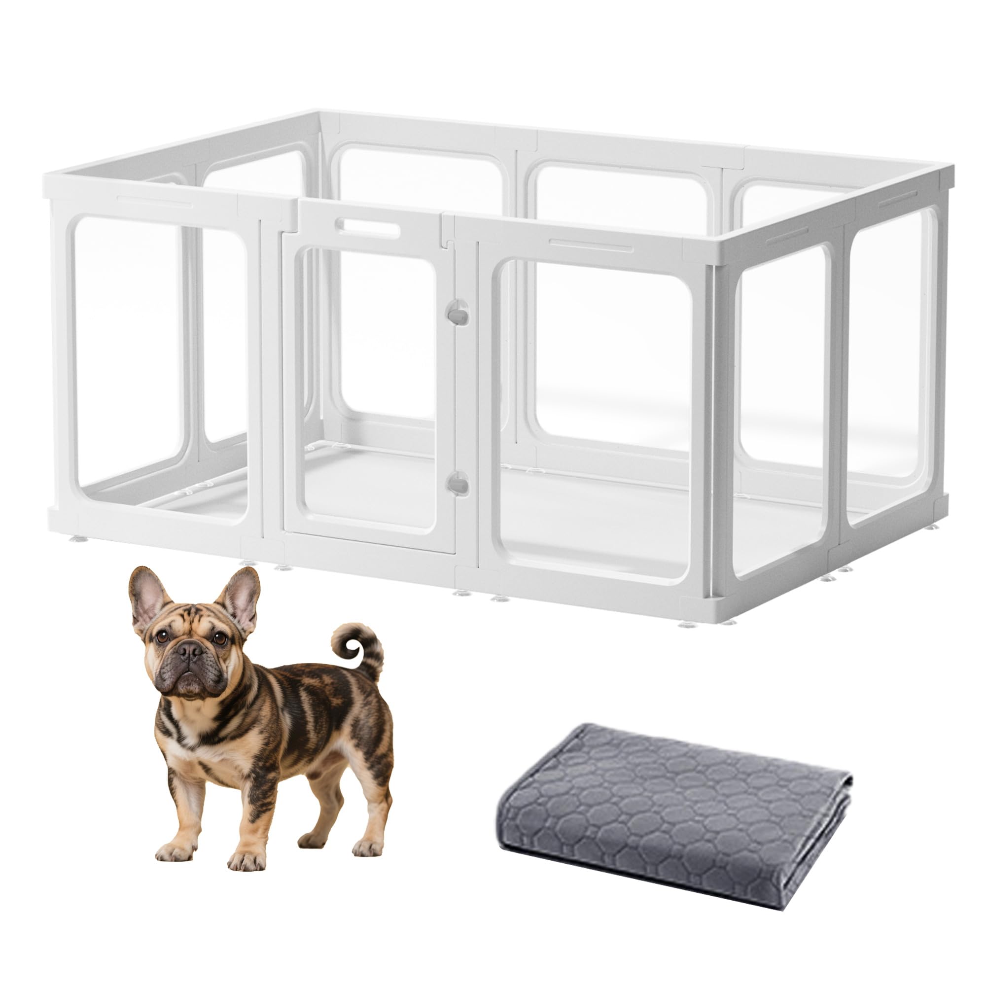 Acrylic Dog Playpen Indoor 24''H 10Panels White,Easy Assemble&Foldable Puppy Playpen with Door,Clear Pet Play Pen for Puppy Cat Rabbit Ferret Small Pets,Dog Fence Crate Kennel Whelping Cage