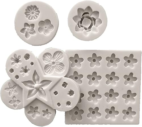 Fondant Mould 4Pcs Silicone Mold Plant Succulent Cake Mold Chocolate Chip Cookie Flower Mold Crystal Drip Set Mold