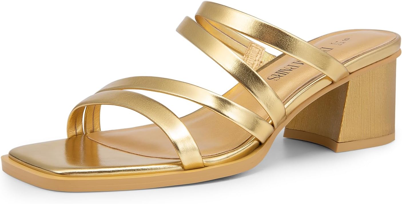 DREAM PAIRS Women's Strappy Heels Block Open Toe Low Heel Chunky Mules Sandals Dress Shoes