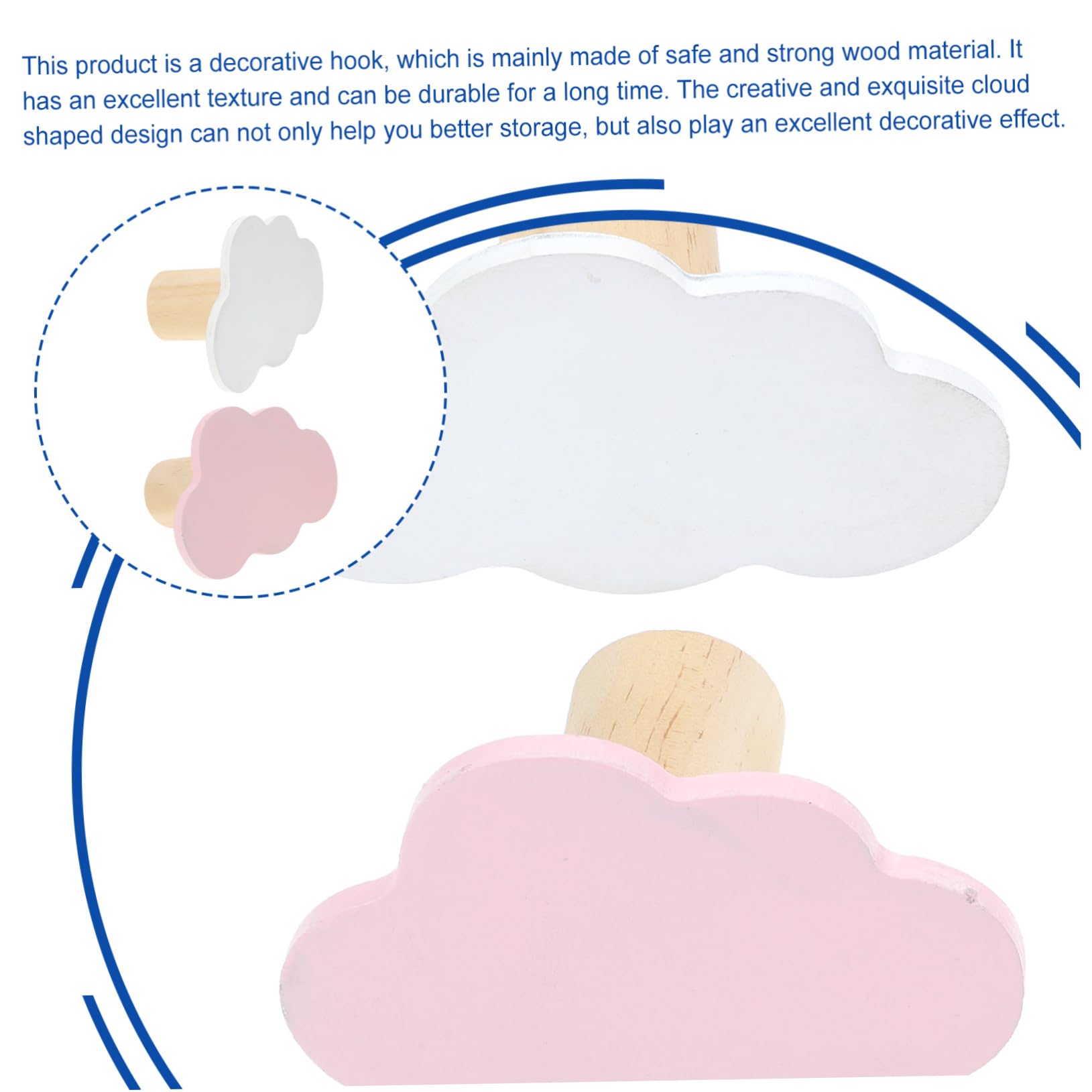 ABOOFAN 2sets Adorable Cloud Wooden Hooks Cute Hanging Wall Ornaments for Clothing Store for Organizing Hats Bags More Bedroom Living Decor 2pcs*2