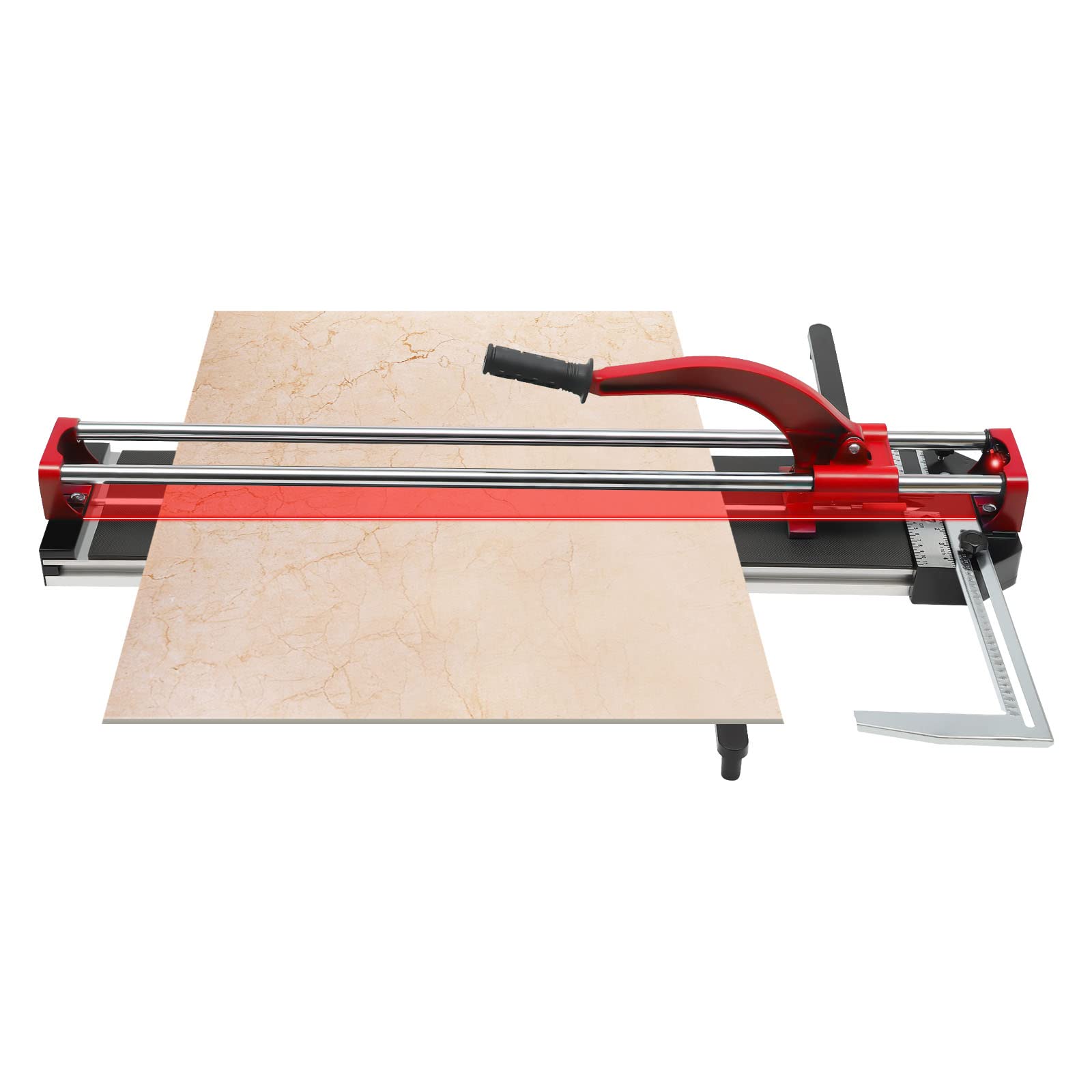 Cortador de azulejos manual de 80 cm, doble riel y soportes, manual de 3/5 con precisión de posicionamiento por infrarrojos para corte de precisión (rojo/azul) (rojo)