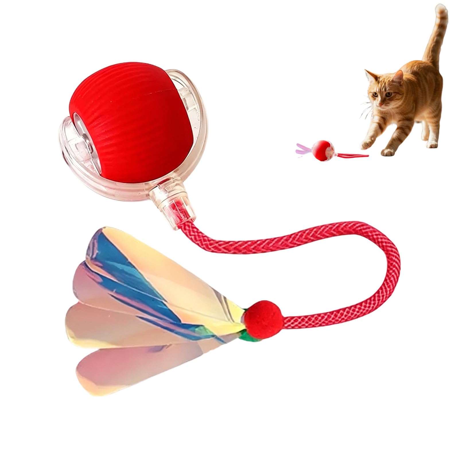 Liravonte Interactive Cat Ball Toy, Automatic Cat Toy, USB Rechargeable Self-Moving Cat Ball, 360° Smart Active Rolling Ball with Tail for Cats, Moving Cat Ball for Indoor pet, Active Chase and Play