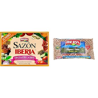 Sazon Iberia with Coriander and Achiote 6.34 Oz 36 Packs + Iberia Dry Pigeon Peas, 12 Ounce