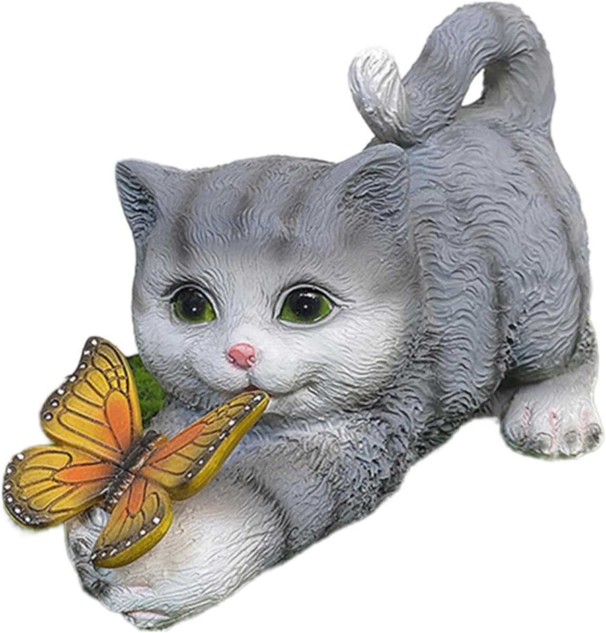Rdxanc 樹脂猫 ソーラーライト像 庭の装飾用 猫のような生活 ソーラーランプ 蝶の装飾置物