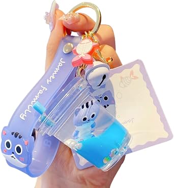 VICKYPOP Cute Bubble Tea Keychain, Floating Boba Animal Key Ring Backpack Accessories for Women Men