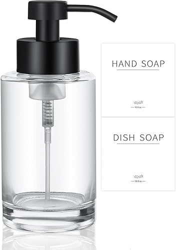 Juego de dispensador de jabón espumoso, dispensador de jabón de manos de vidrio de 12 onzas con bomba de acero inoxidable 304 a prueba de óxido,