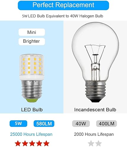Miniatura 10 de ZHENMING Bombilla LED de 5 W AC100-265V 3.5 W para Frigidaire Kenmore 5304511738, lámpara base compacta E26, A15 luz blanca diurna 5000K, paquete de
