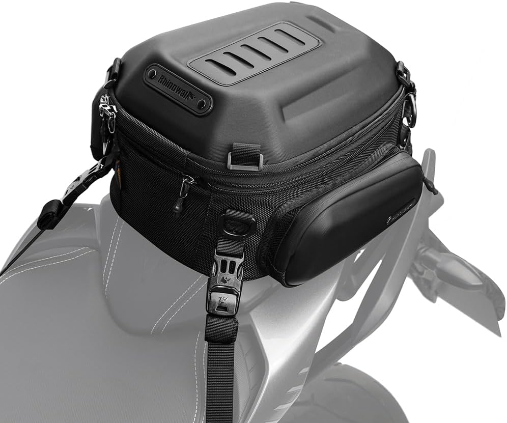 Rhinowalk Motorcycle Tail Bag Rear Seat Bag Hard Shell Waterproof 23-35L Expandable Motorbike Helmet Bag Backpack Luggage Bag Storage Bag (12-18L Carbon Black)