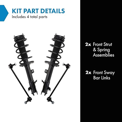 Miniatura 1015 de TRQ Kit de suspensión delantera, conjunto de amortiguadores y resortes, barra estabilizadora, enlace estabilizador compatible con Chevrolet