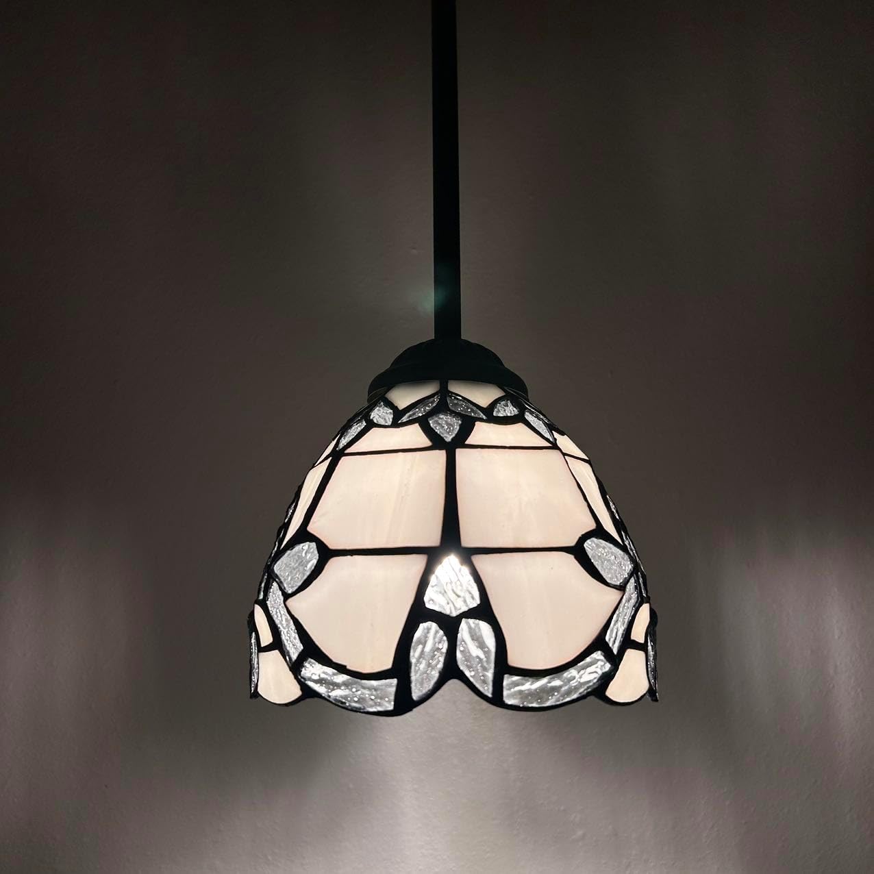 Tiffany Mini Hanging Lights White Stained Glass Baroque Style LED Bulb Included for Kitchen Island Counter Dining Room Hallway Hotel Café 6" W 50" H