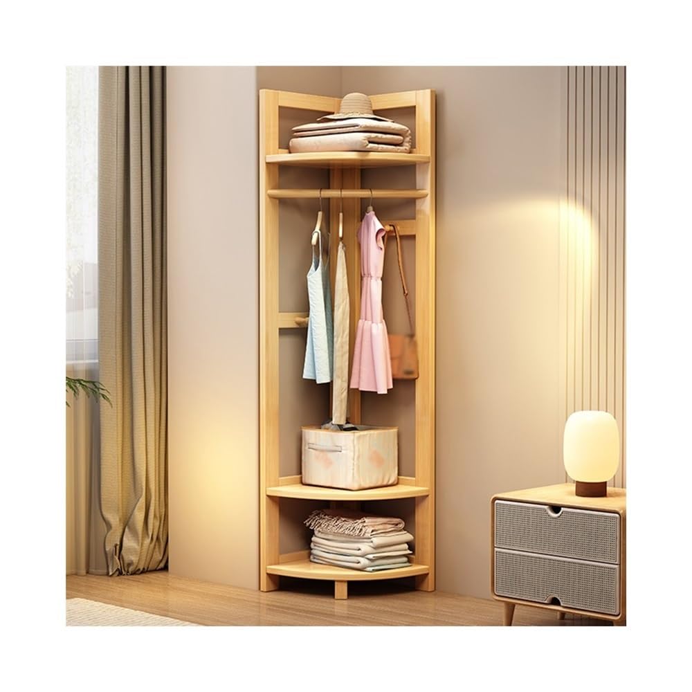 Dh2yjnbf3 Standing Solid Wood Corner Floor Coat Rack Bedroom Clothes Multifunctional Storage Hallway(Wood)