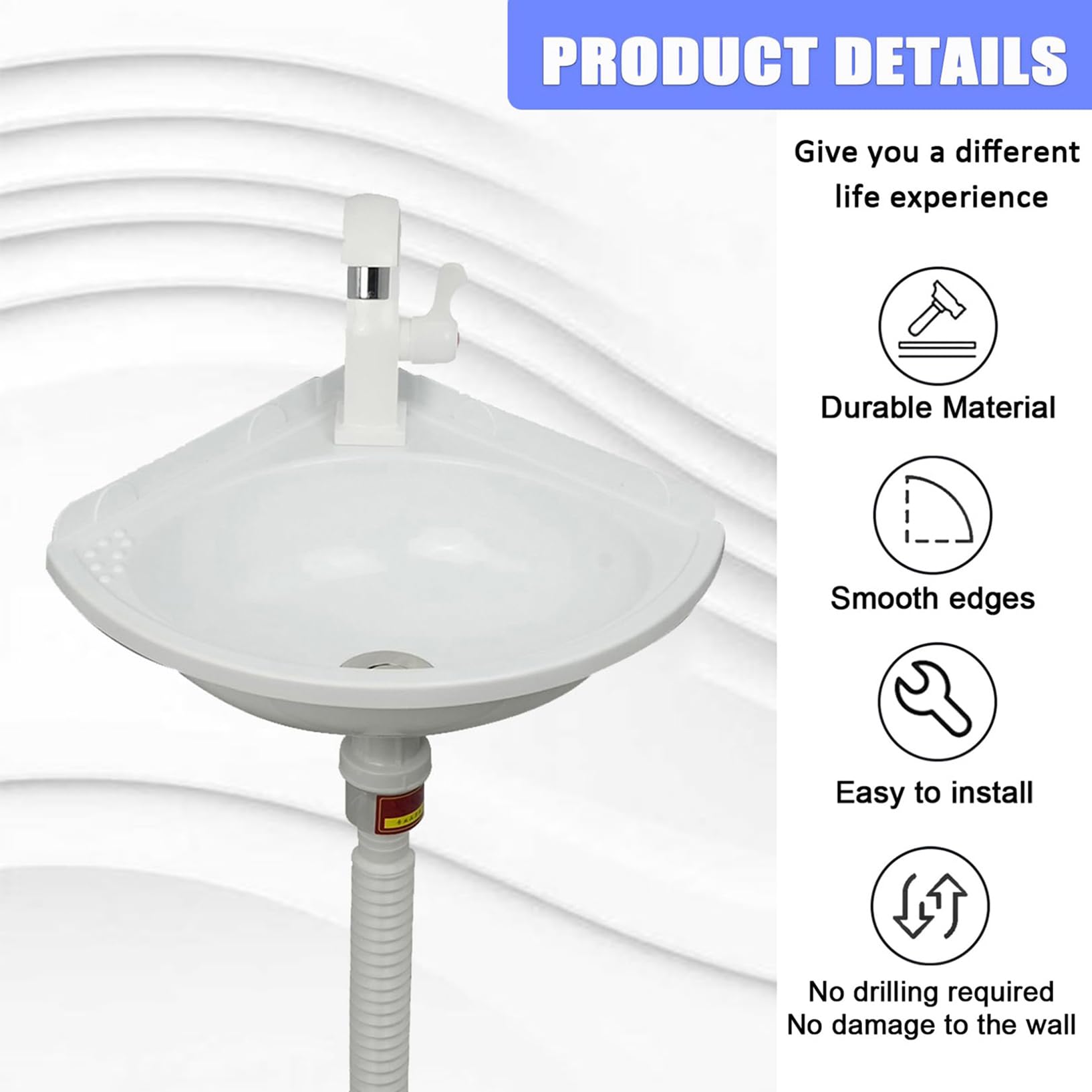 Mini Lavabo angolare Lavandini Bagno Vasca Singola con Rubinetto Lavandino compatto montaggio a parete per piccoli guardaroba e bagno,Senza Foratura,Facile pulizia