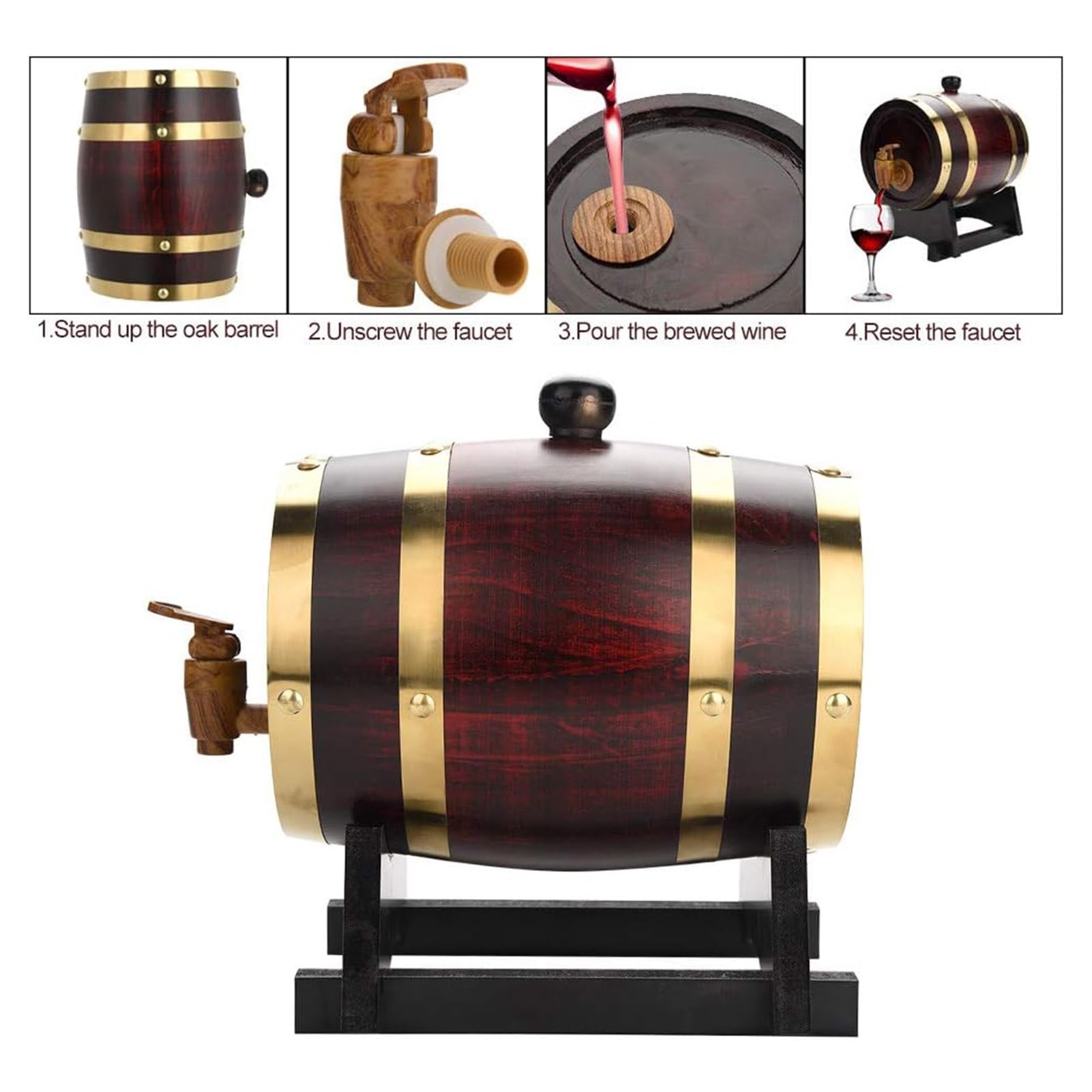 Barril de Vino de Roble, contenedor de Barril de Vino de Madera de Roble Vintage con Grifo, Barril de Bebida de Madera for cócteles envejecidos(20L)