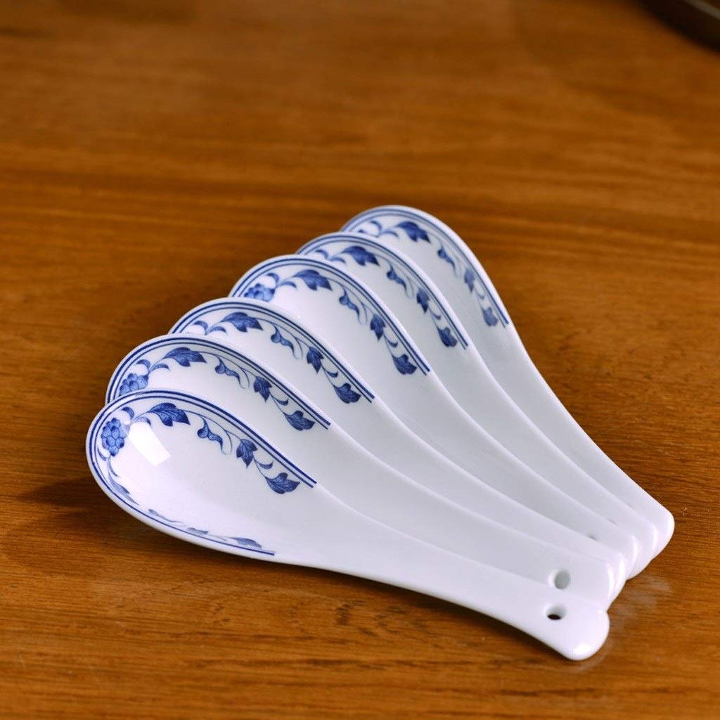 cuchara 6 porcelana azul y blanca de cerámica cuchara de sopa, té cucharas, cucharas de mesa, cucharas Postre restaurante cuchara de la porción fácil de limpiar Cuchara asiática cuchara sopera