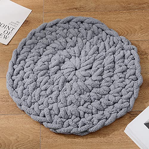 SDGWEG Chunky Knit Stuhl Kissen,Runde Weich Stuhlauflage,Gemütlich Hand Made Kissen Puff für Boden Startseite Stuhl-Grau 90x90cm(35x35inch) Cover