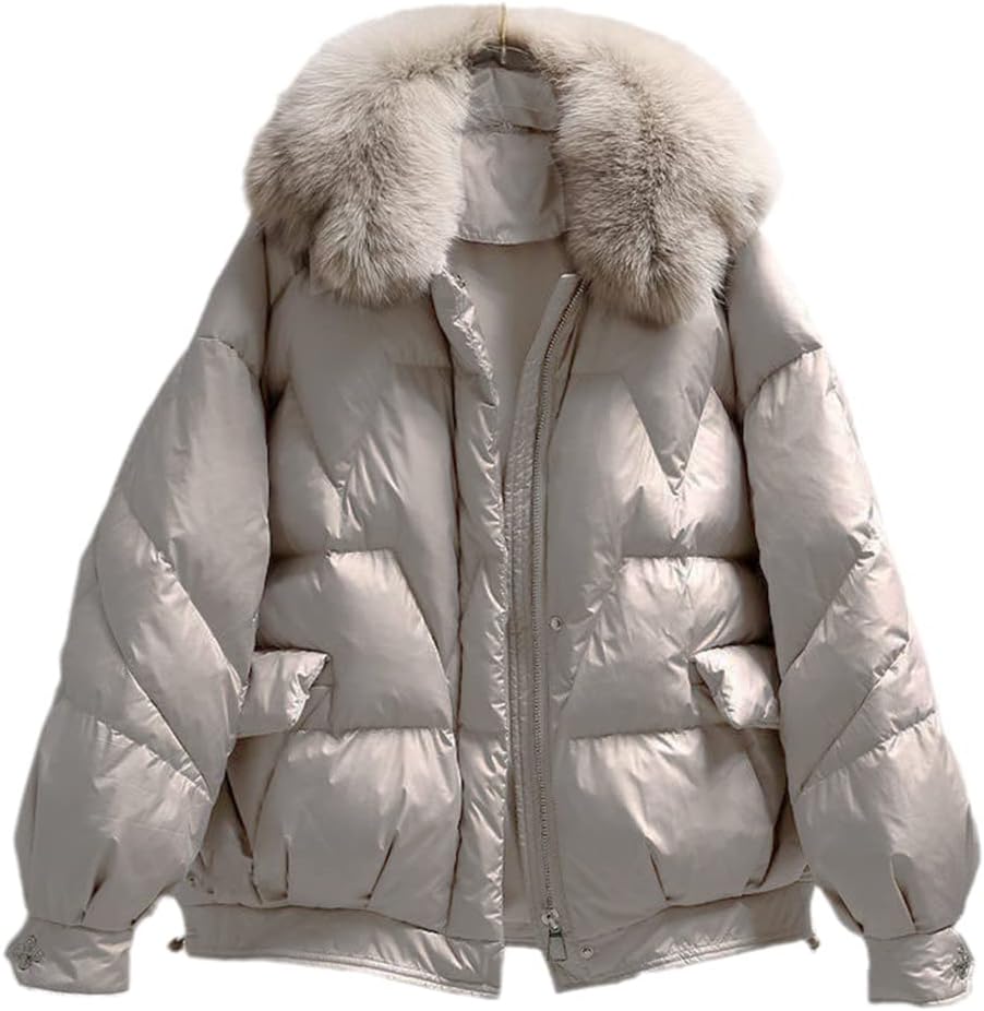 Ladies Faux Fur Collar Loose Large Size Down Jacket Thick Winter Warm Parker Bread Jacket