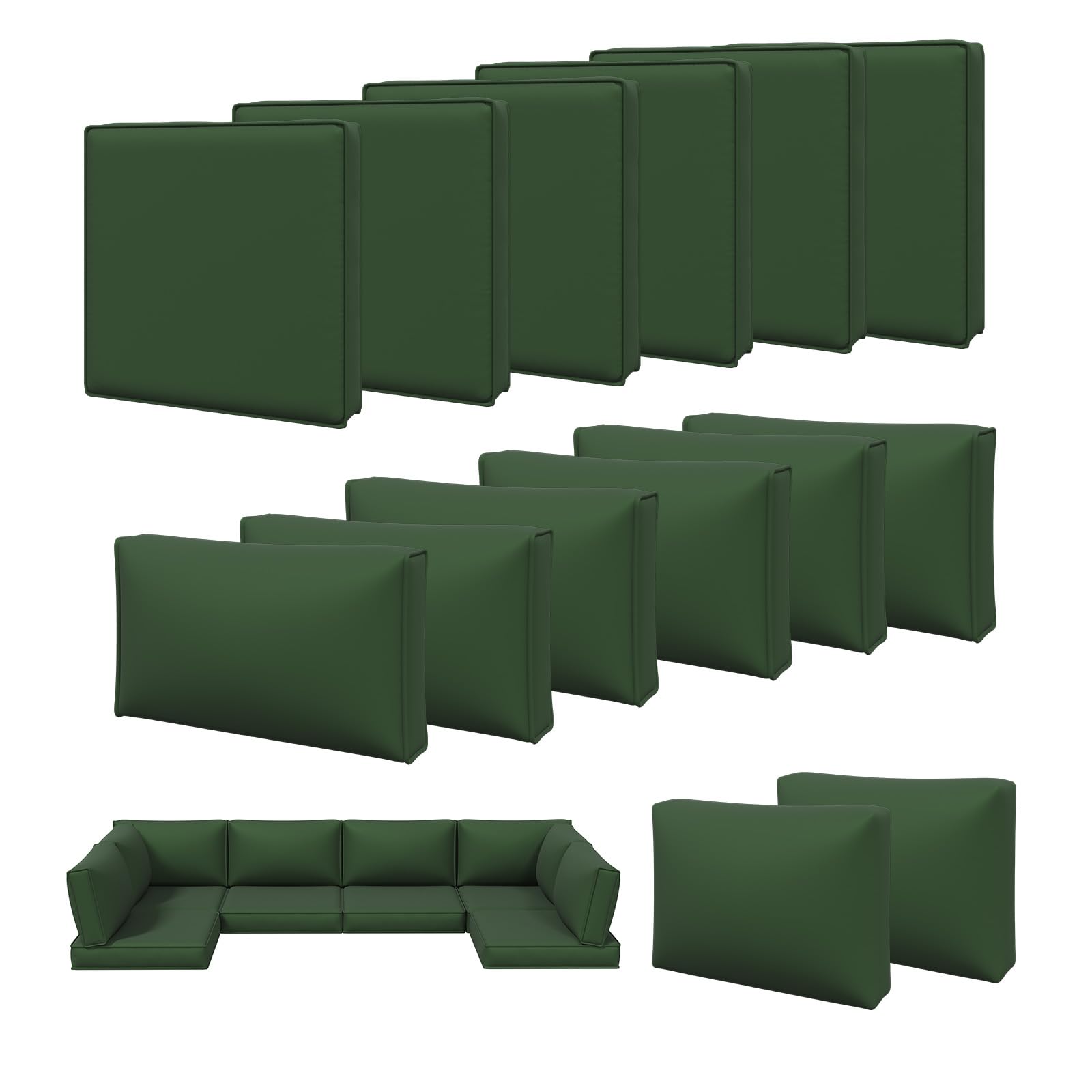 Photo 1 of Aoxun 14pcs Patio Cushion Covers Replacement, Waterproof Outdoor Furniture Cushion Covers with Zipper and Non-Slip Bottom, Patio Sofa Couch 3 Sizes for Patio Sectional, Covers Only (Green)