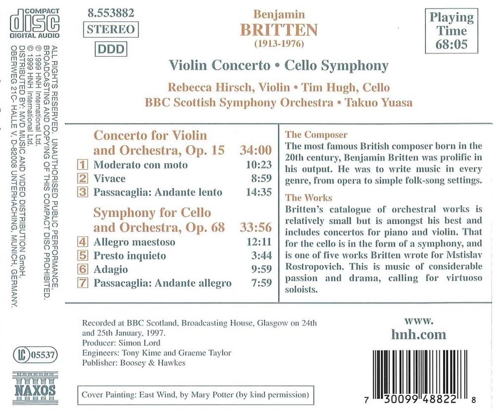 Violin Concerto/Cello Symphony [Audio CD] BRITTEN; Britten and Yuasa, Takuo