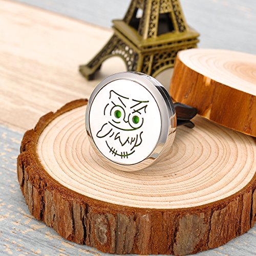 Housweety Car Air Freshener Aromatherapy Essential Oil Diffuser - Owl Stainless Steel Locket,11 Refill Pads #TOP3