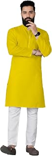 KAMOSA Men's Plain Cotton Blend Linen Slim Fit Kurta Pyjama Set Price In India
