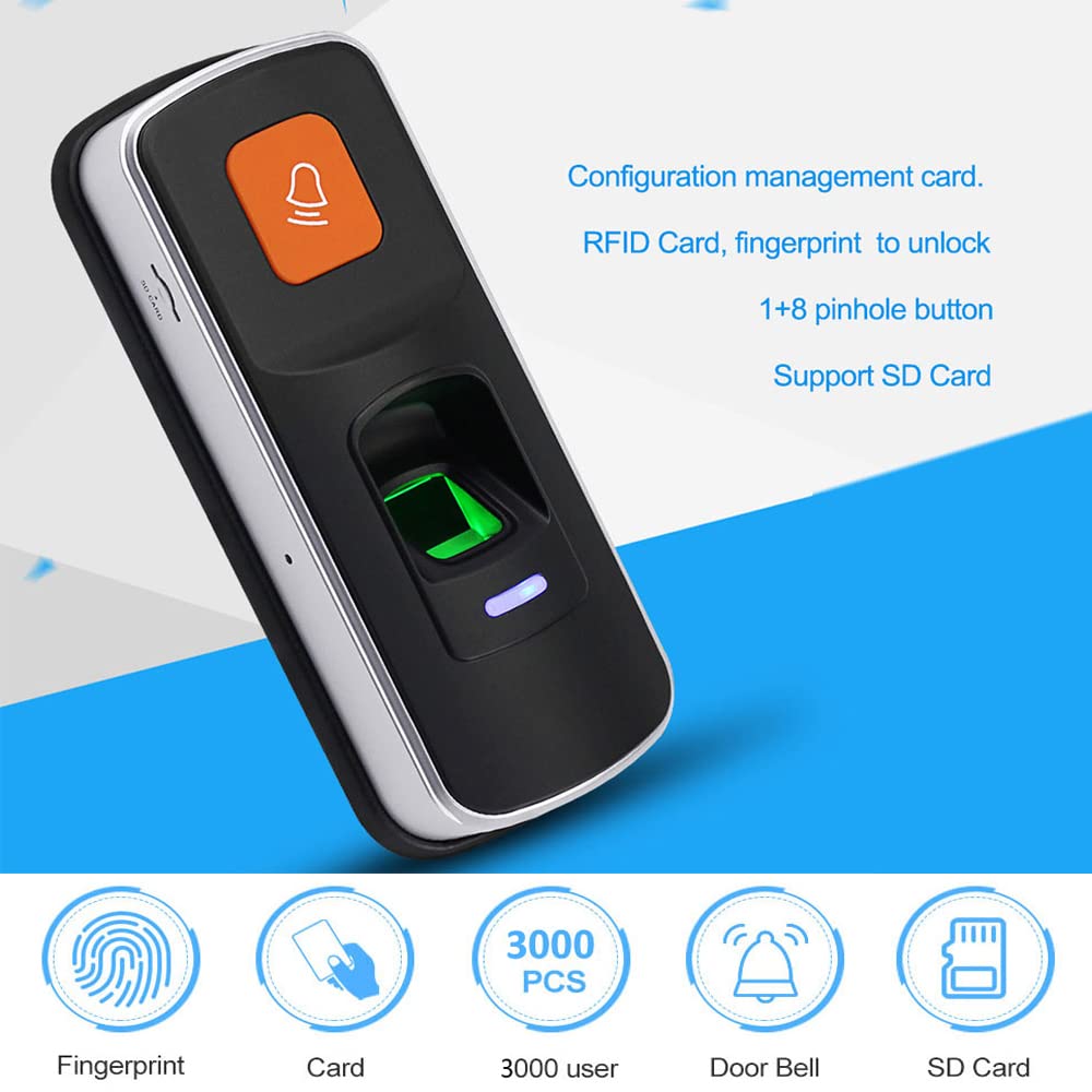 KUMU RFID Biometrische Vingerafdruk Toegangscontrolesysteem 180 KG Magnetisch Lock Uitgangsknop Deurbel 15 stks Sleutelhangers voor Thuis/Kantoor