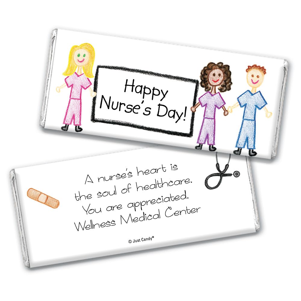 36ct Nurses Week Gifts in Bulk Personalized Thank You Candy Chocolate Bars (36 Pack) - Scrubs