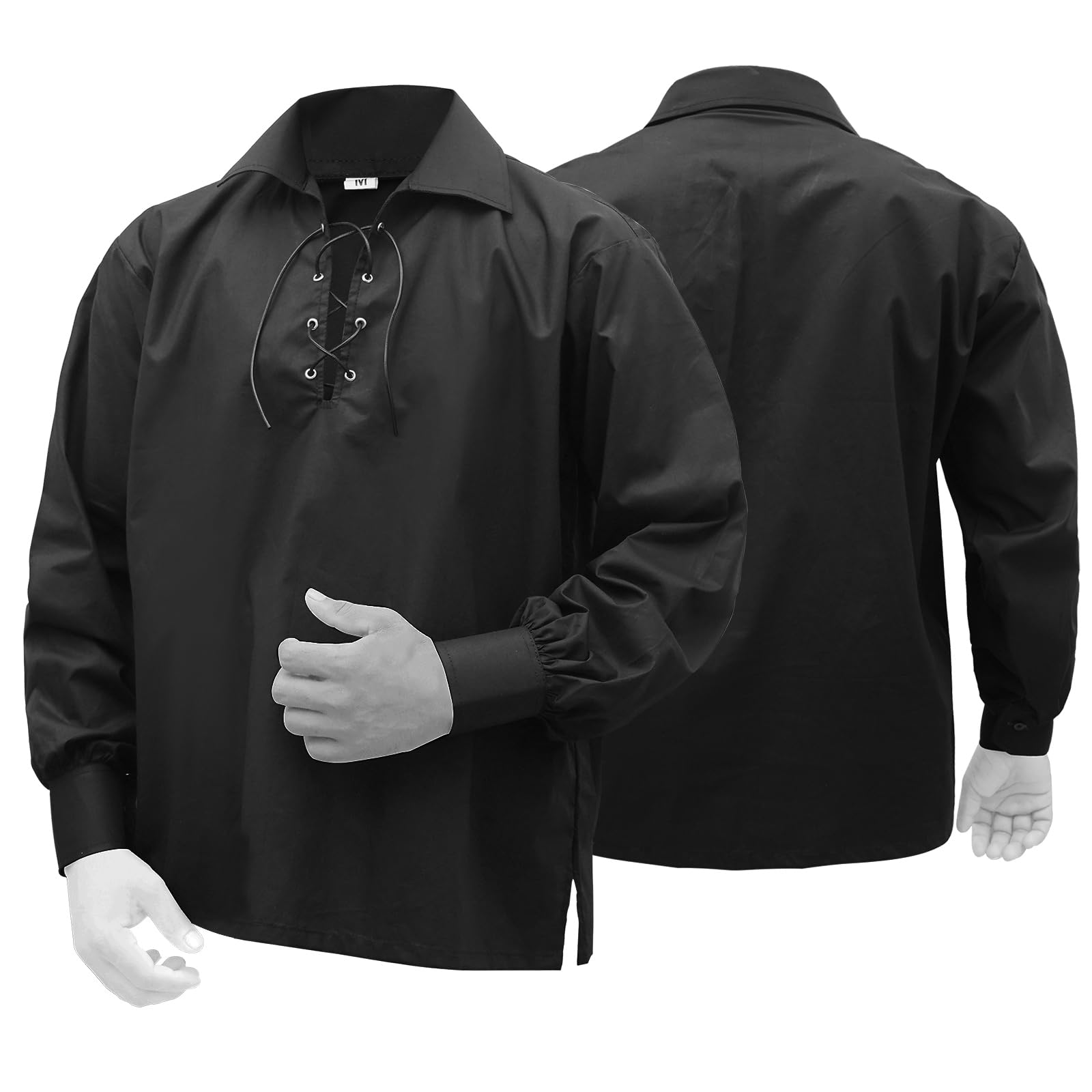 Jacobite Ghillie Shirt for Men – Traditional Scottish Kilt Shirt, Renaissance Pirate Costume Top, Medieval Highland Wear (Black, 4XL)