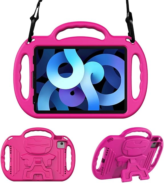 Surom Kids Case for iPad Air 5th Generation 2022/iPad Air 4th Generation 2020, 10.9" iPad Air 5/4 Shock Proof Handle Stand Case with Shoulder Strap for iPad Air 5th/4th Gen 10.9/iPad Pro 11, Rose Pink