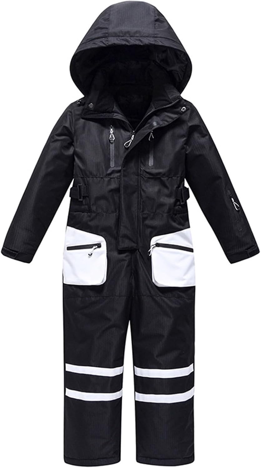 Toddler Kids Ski Snowsuit Hooded Lightweight 𝗪aterproof Thick Jumpsuit for Boys Girls Winter Warm (Black, 10-11 Years)
