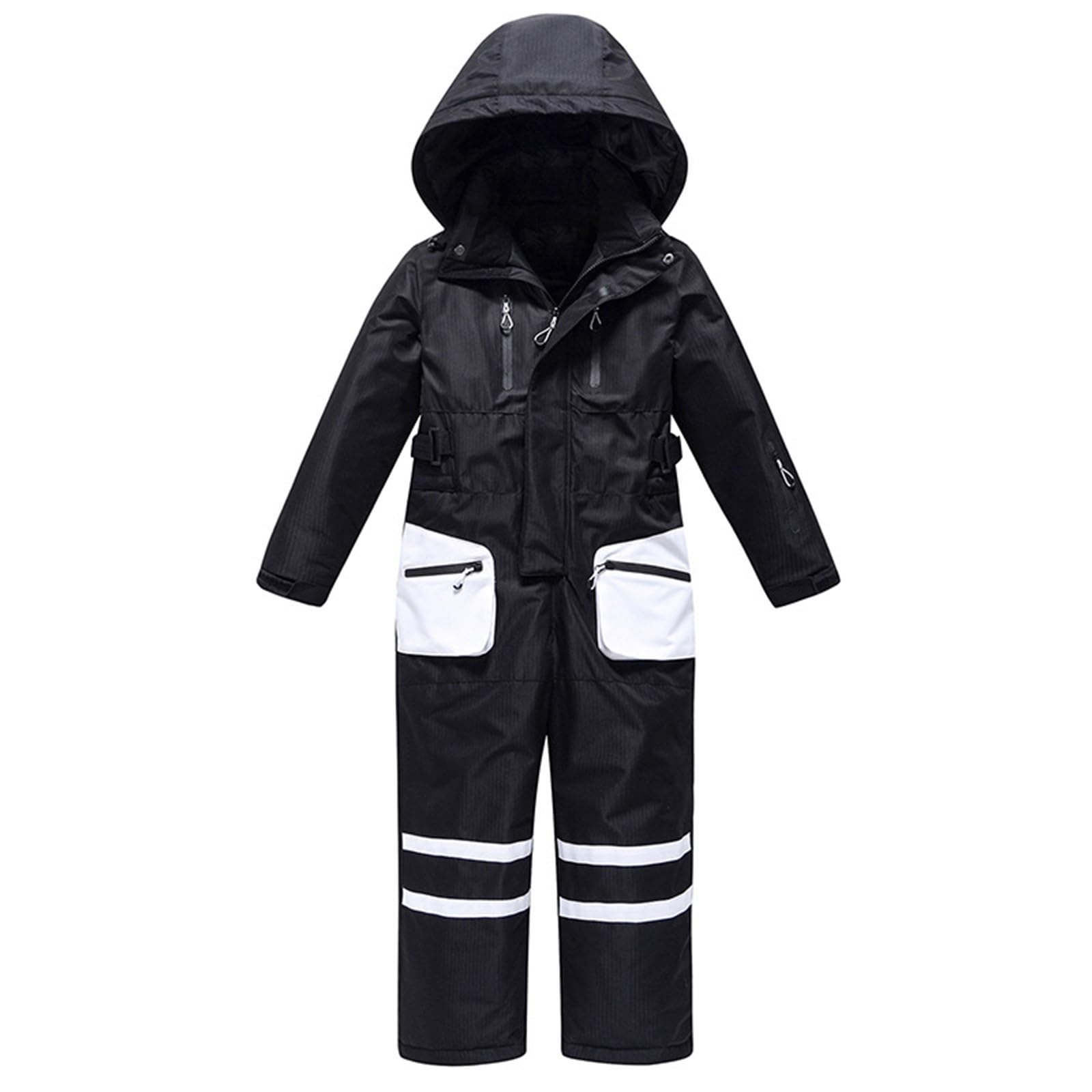 RNTOP Boys Girls Snowsuit Hoodie Winter Coat Kids Warm Insulated Lined Jumpsuit Pram Snowmobile Ski (Black, 4-5 Years)