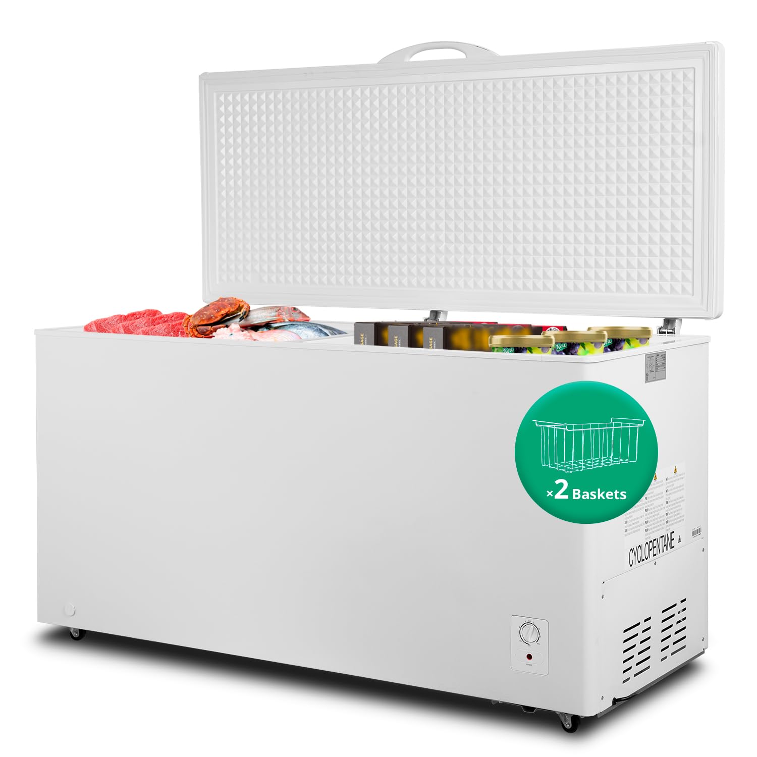 SMETA Chest Freezer 22.5 Cubic Feet Deep Freezer with 2 Baskets, Energy Efficient Freezer Chest Large Capacity Freezer Chest for Kitchen, Home, Basement, Garage Ready Chest Freezer with Wheels, White