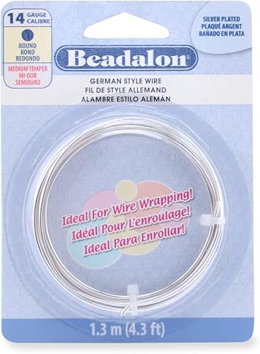 Beadalon - Alambre de estilo alemán (recubierto, forma redonda, bañado en plata, calibre 14, 1,3 m / 4,3 pies)