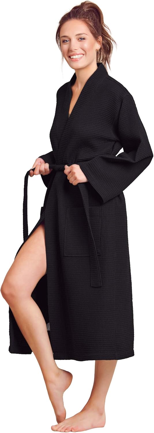 Women's Luxurious Cotton Bathrobe - Absorbent & Quick Dry - Lightweight & Soft - Kimono Style Waffle Weaved Robe for Women - Image 3